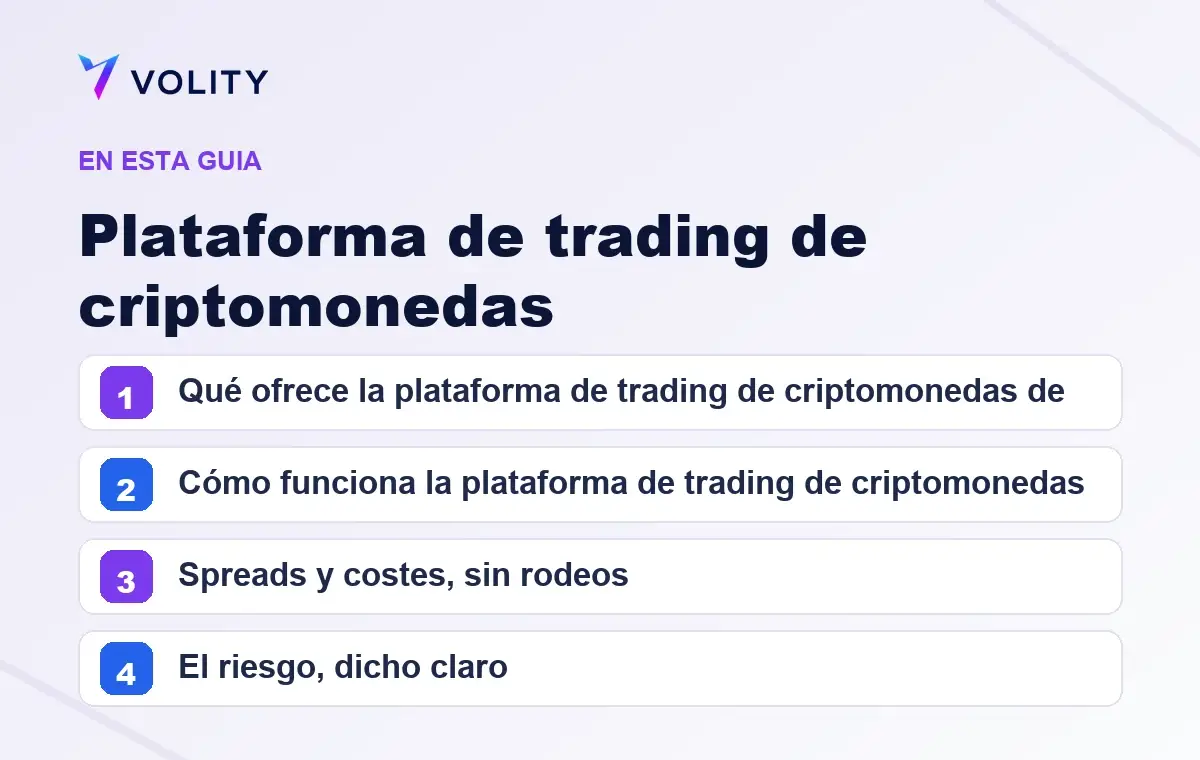 Secciones clave de esta guía de Volity sobre Plataforma de trading de criptomonedas