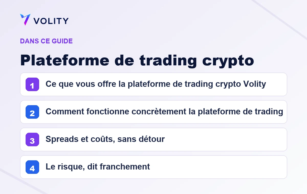 Sections clés de ce guide Volity sur Plateforme de trading crypto
