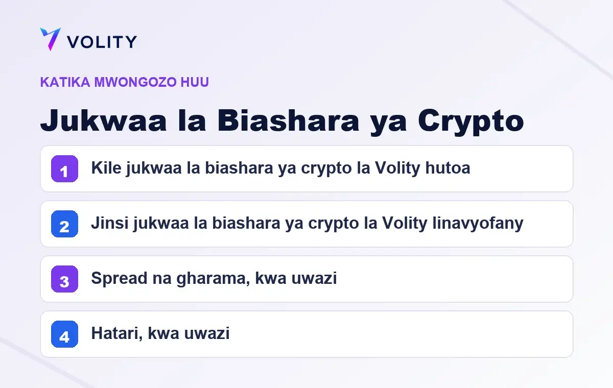 Sehemu muhimu katika mwongozo huu wa Volity kuhusu Jukwaa la Biashara ya Crypto