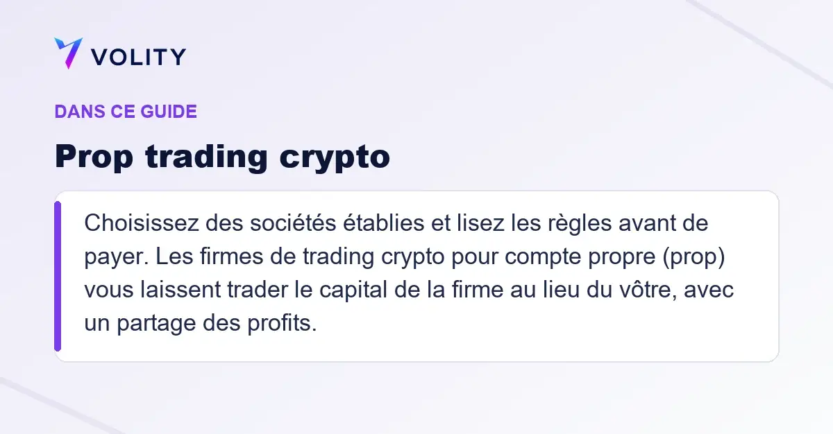 Sections clés de ce guide Volity sur Prop trading crypto