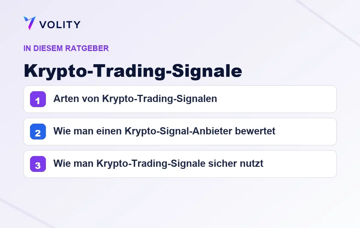 Wichtige Abschnitte in diesem Volity-Ratgeber zu Krypto-Trading-Signale