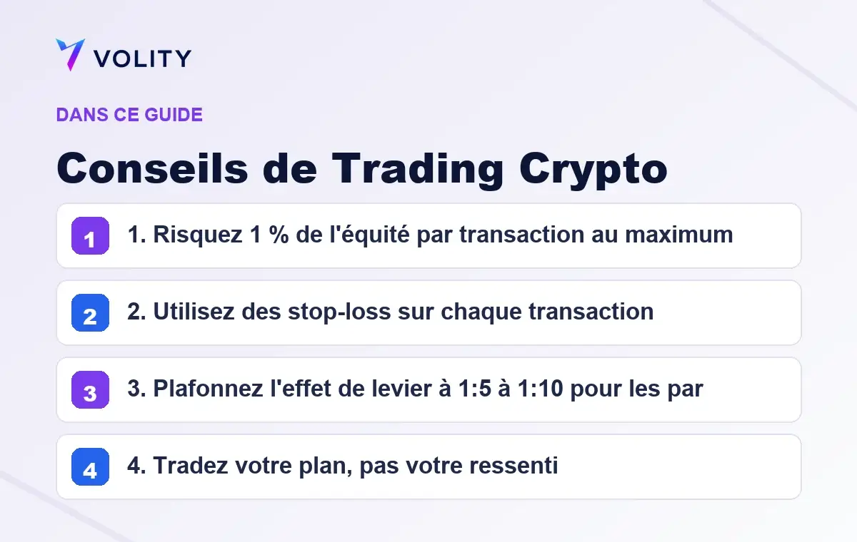 Sections clés de ce guide Volity sur Conseils de Trading Crypto