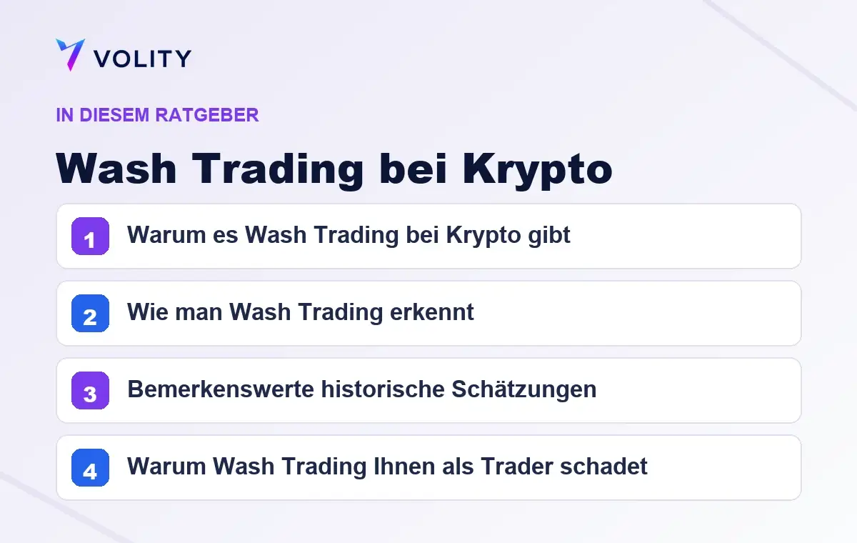 Wichtige Abschnitte in diesem Volity-Ratgeber zu Wash Trading bei Krypto