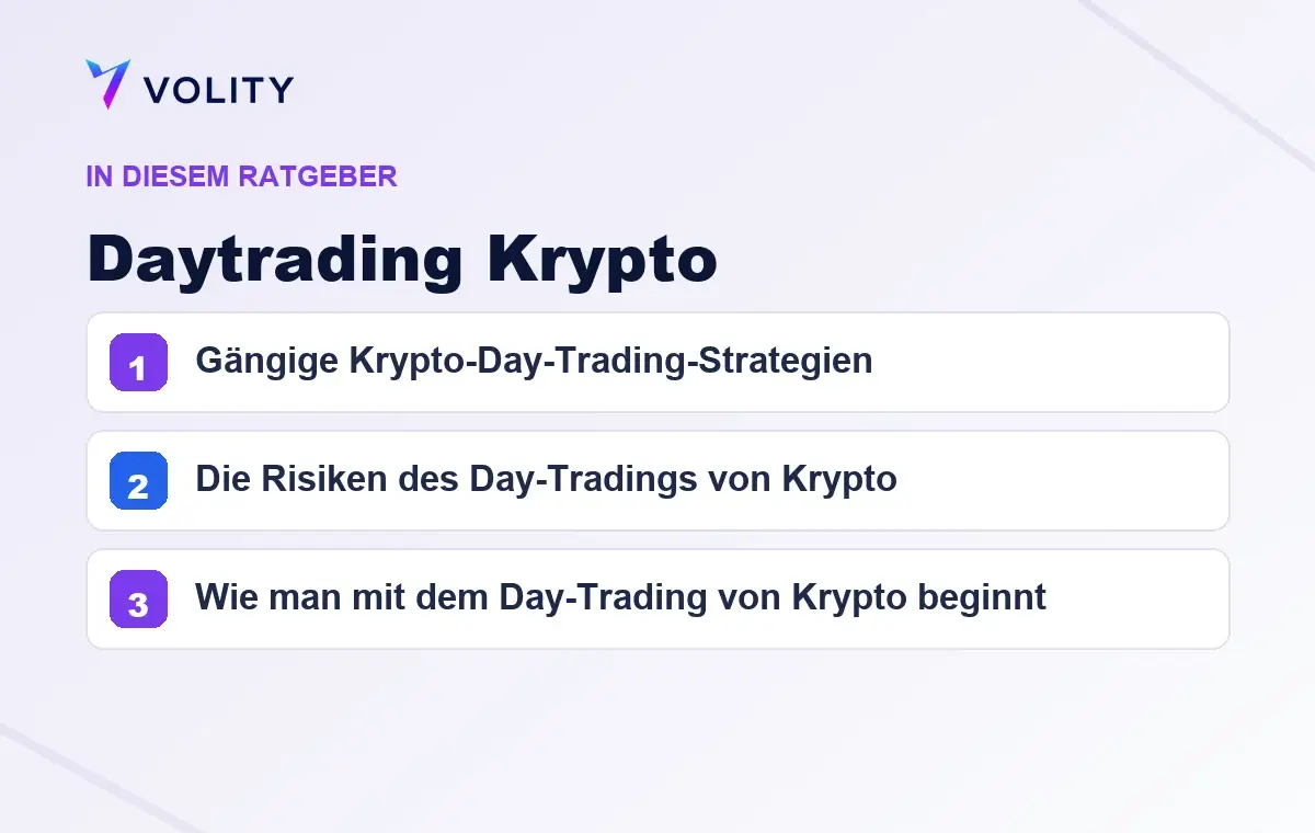Wichtige Abschnitte in diesem Volity-Ratgeber zu Daytrading Krypto
