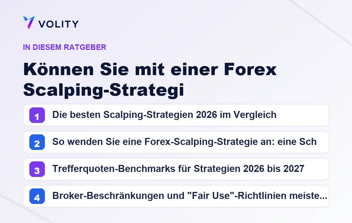Wichtige Abschnitte in diesem Volity-Ratgeber zu Können Sie mit einer Forex Scalping-Strategi