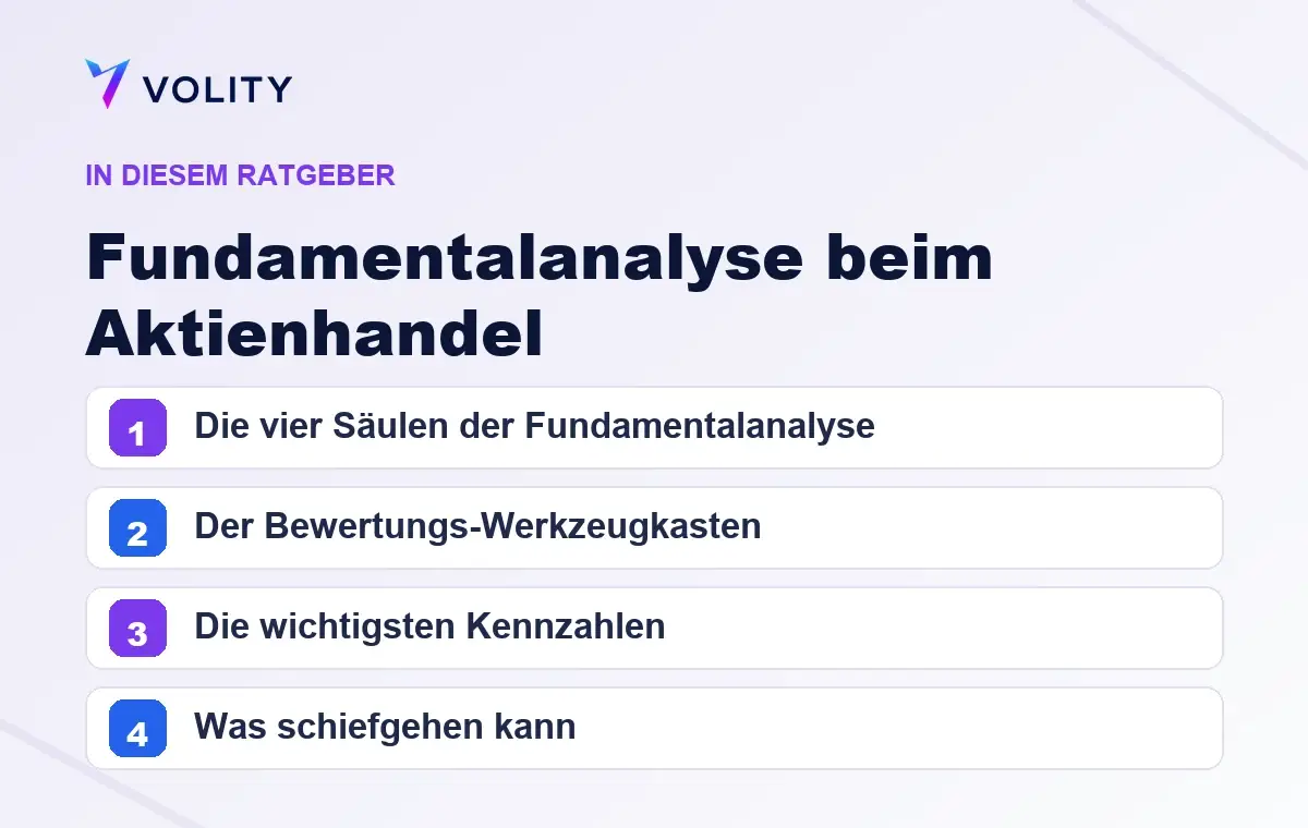 Wichtige Abschnitte in diesem Volity-Ratgeber zu Fundamentalanalyse beim Aktienhandel