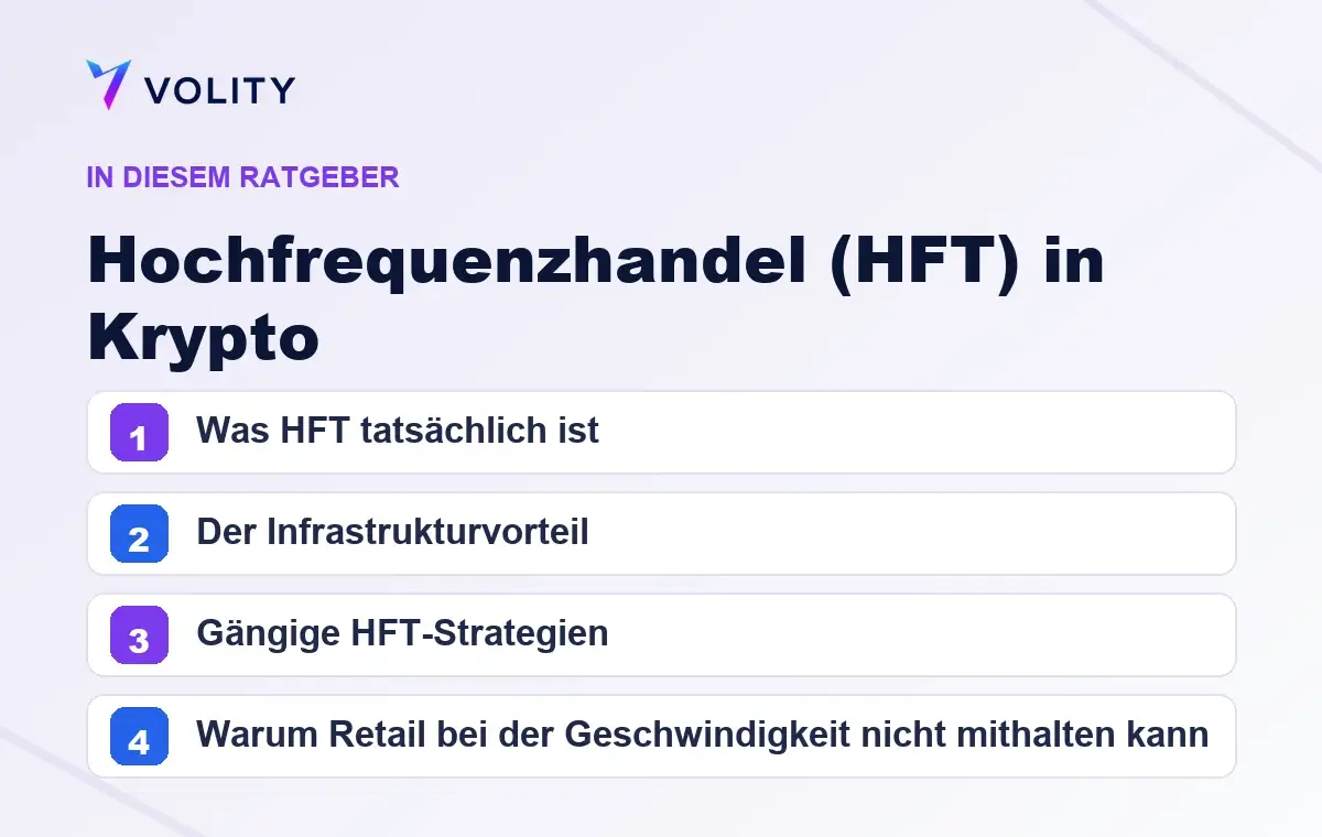 Wichtige Abschnitte in diesem Volity-Ratgeber zu Hochfrequenzhandel (HFT) in Krypto