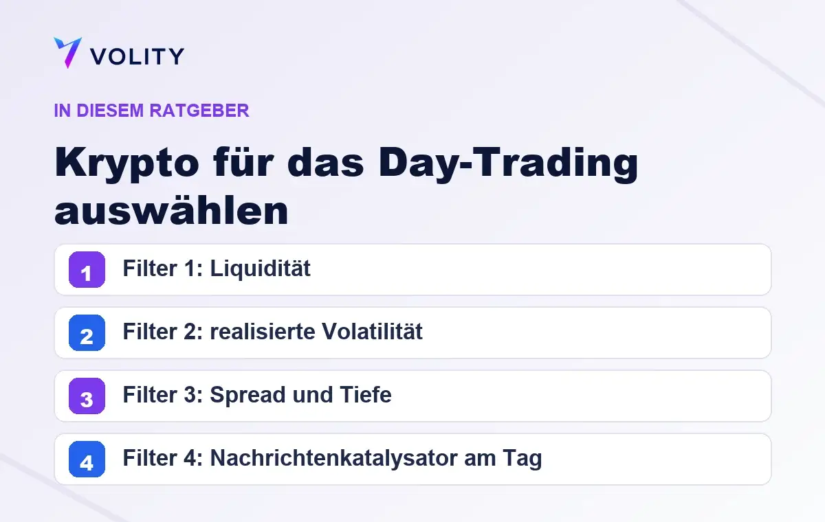Wichtige Abschnitte in diesem Volity-Ratgeber zu Krypto für das Day-Trading auswählen