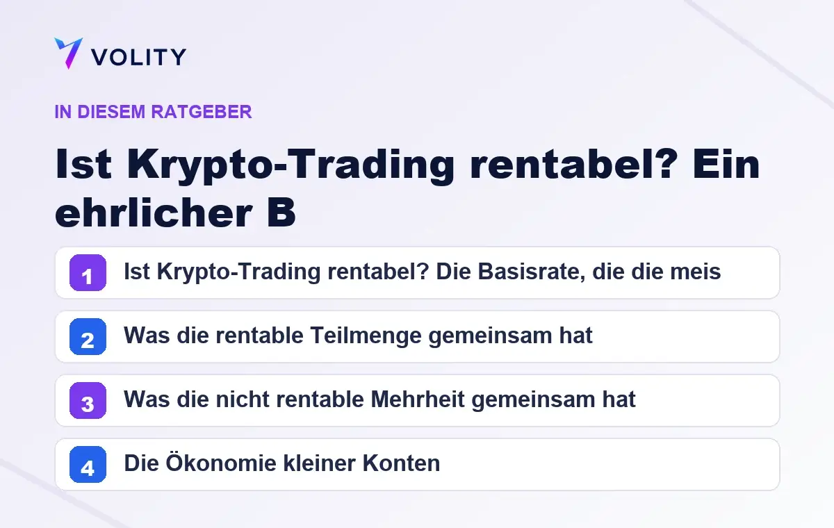 Wichtige Abschnitte in diesem Volity-Ratgeber zu Ist Krypto-Trading rentabel? Ein ehrlicher B