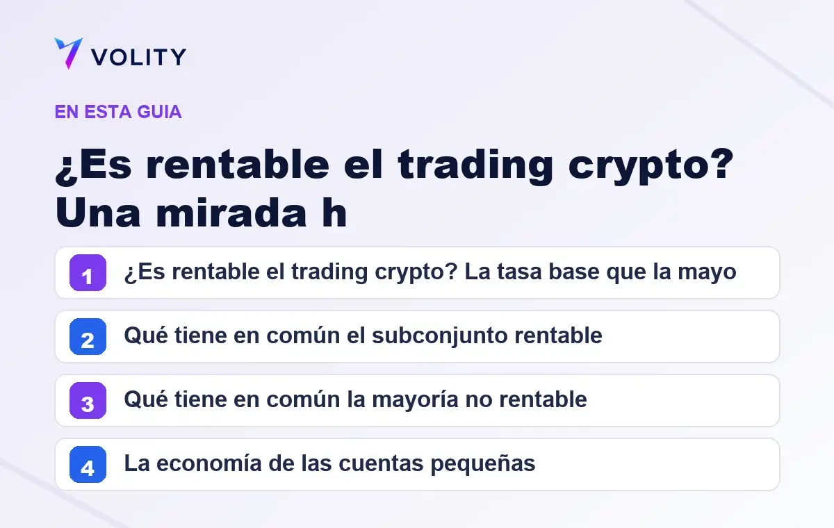 Secciones clave de esta guía de Volity sobre ¿Es rentable el trading crypto? Una mirada h