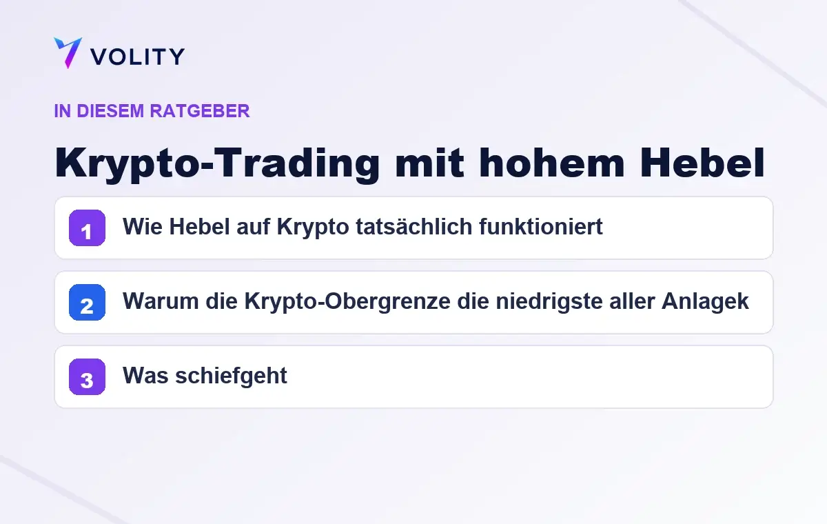 Wichtige Abschnitte in diesem Volity-Ratgeber zu Krypto-Trading mit hohem Hebel