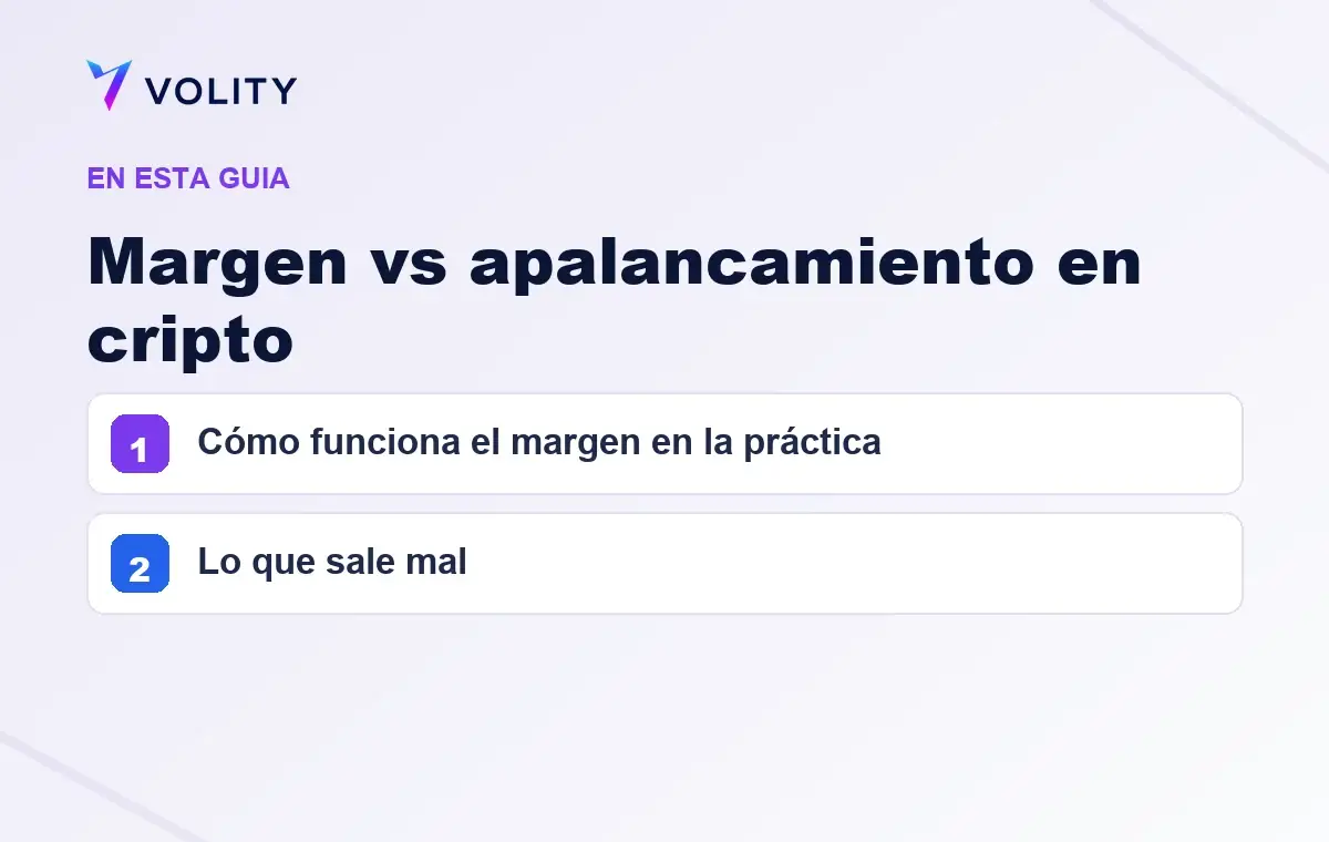 Secciones clave de esta guía de Volity sobre Margen vs apalancamiento en cripto