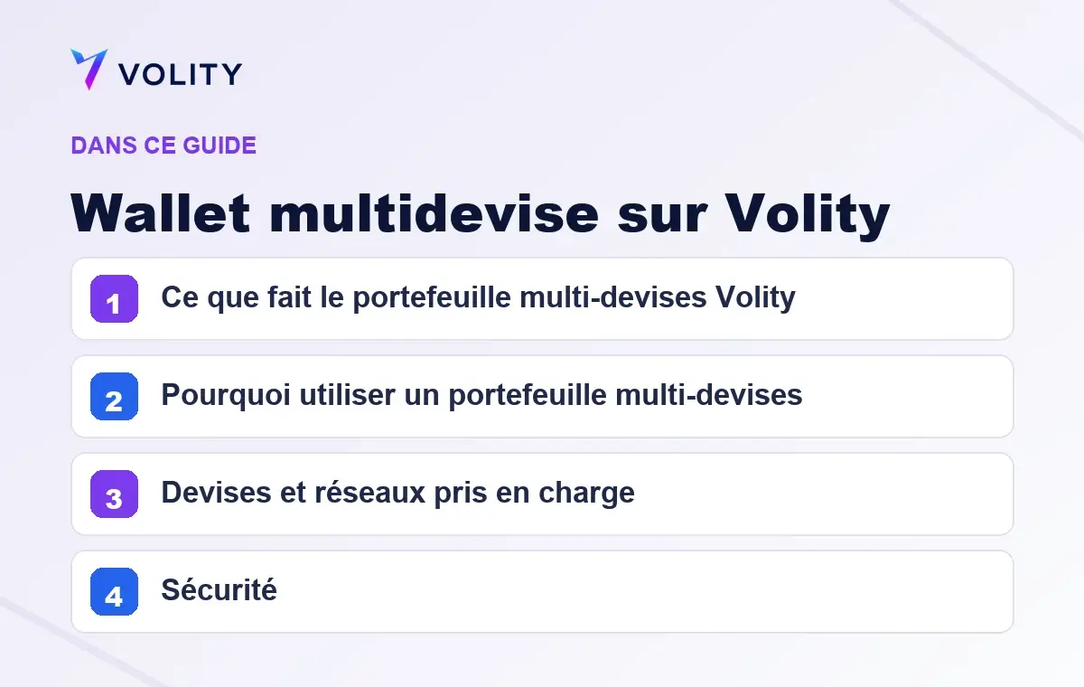 Sections clés de ce guide Volity sur Wallet multidevise sur Volity