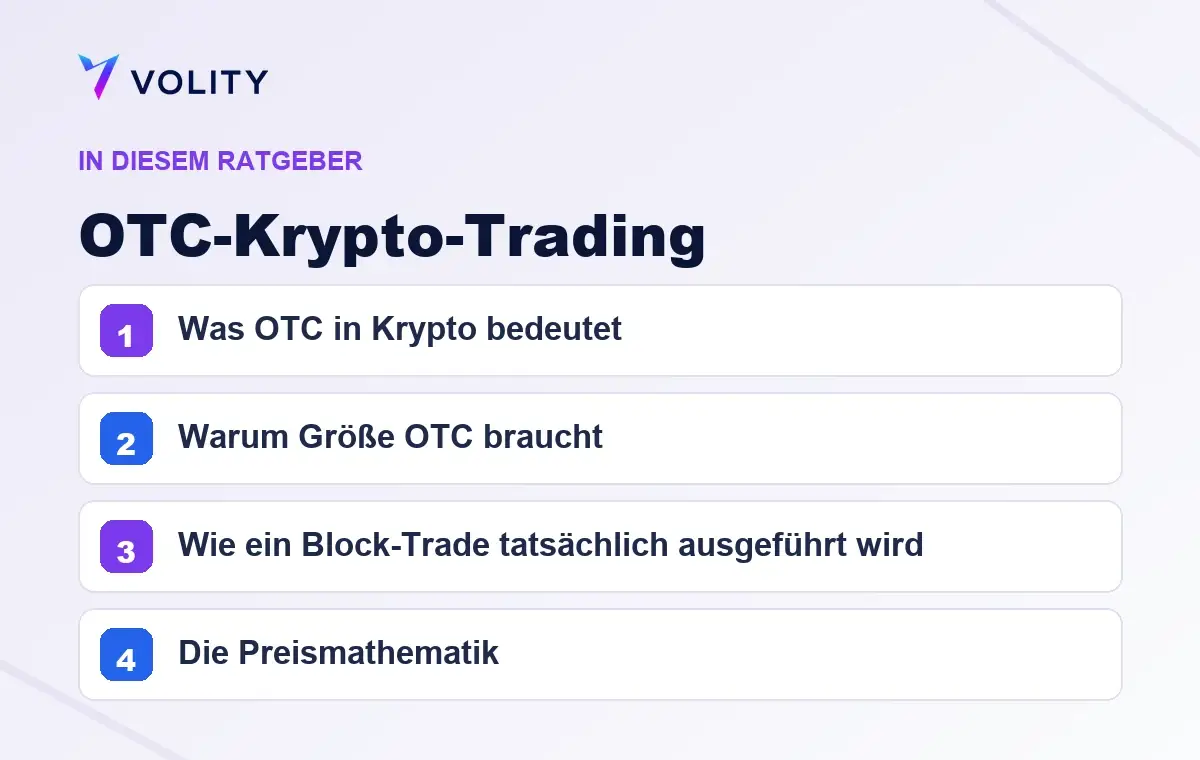 Wichtige Abschnitte in diesem Volity-Ratgeber zu OTC-Krypto-Trading