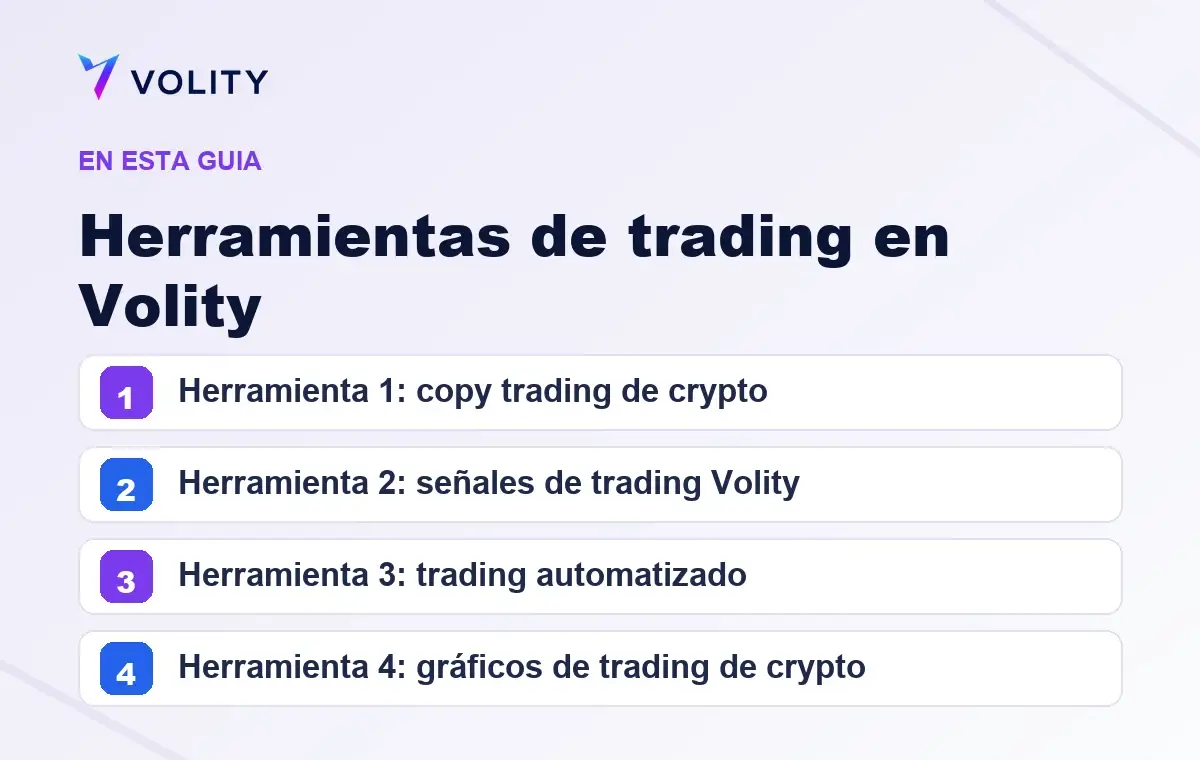 Secciones clave de esta guía de Volity sobre Herramientas de trading en Volity