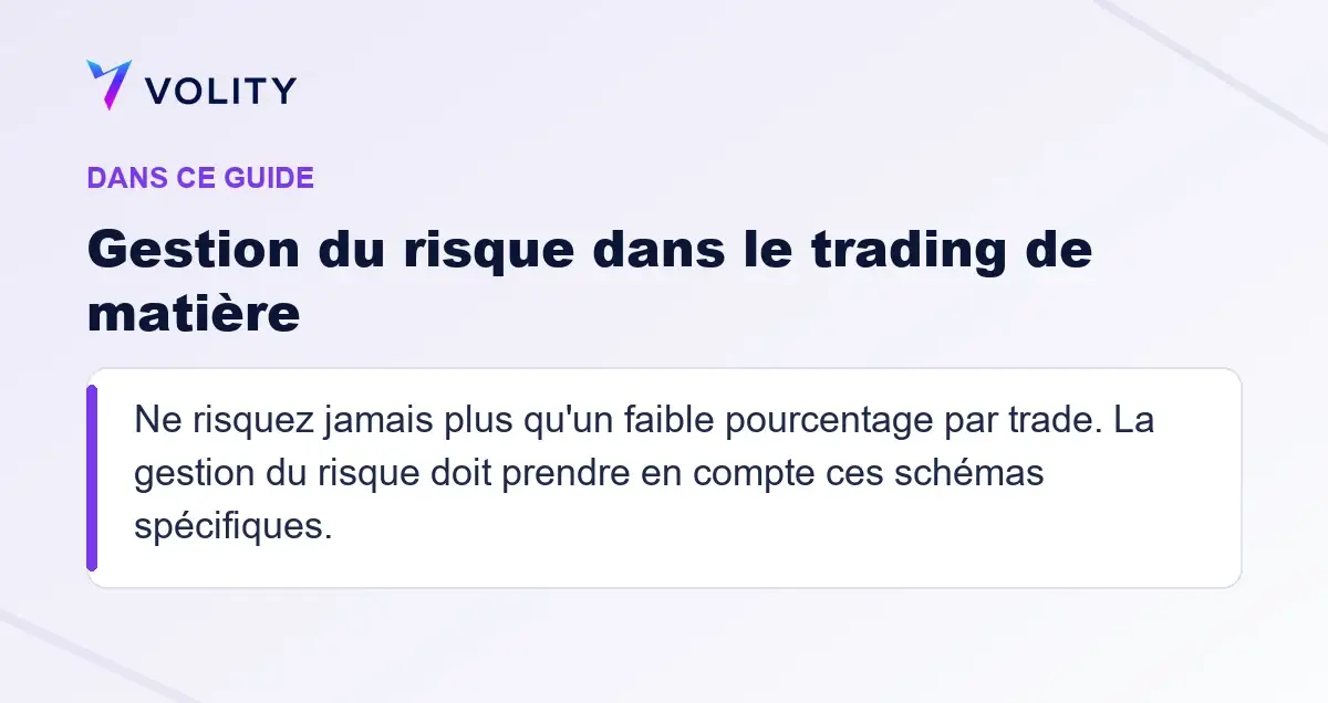 Sections clés de ce guide Volity sur Gestion du risque dans le trading de matière
