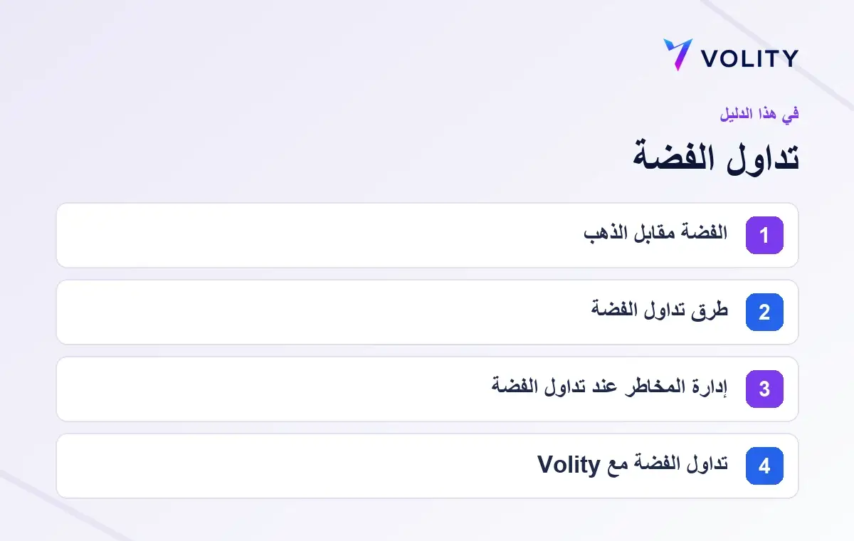 الأقسام الرئيسية في دليل Volity حول تداول الفضة