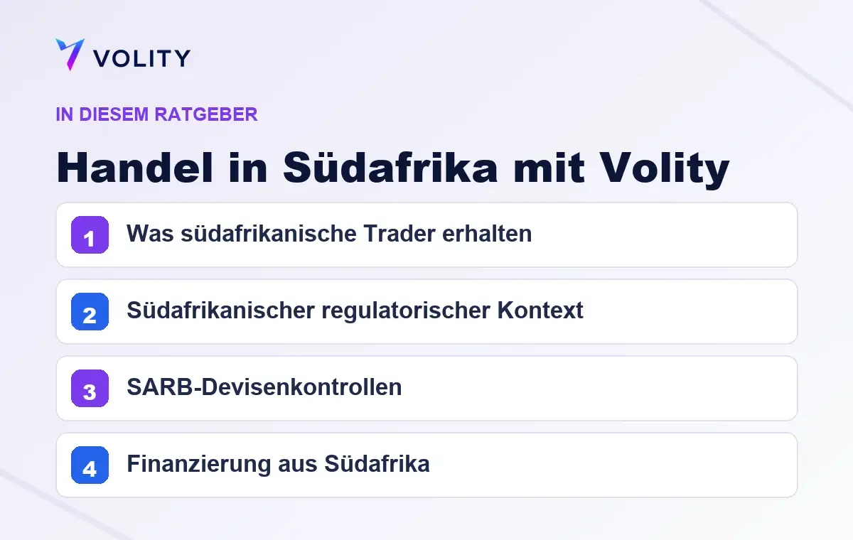Wichtige Abschnitte in diesem Volity-Ratgeber zu Handel in Südafrika mit Volity