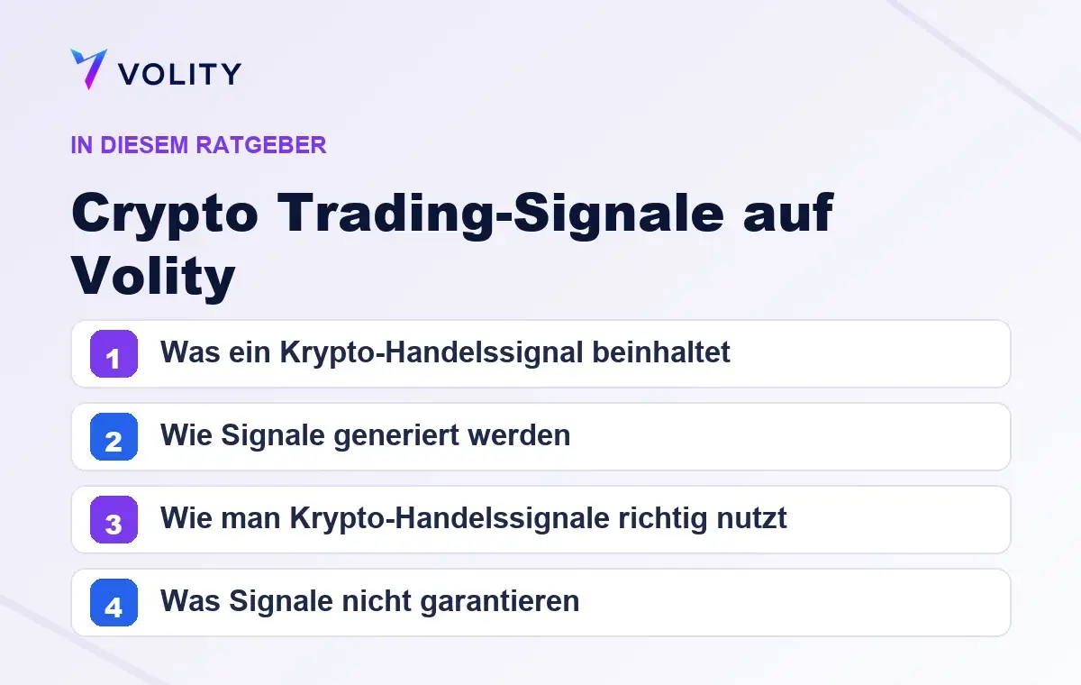 Wichtige Abschnitte in diesem Volity-Ratgeber zu Crypto Trading-Signale auf Volity