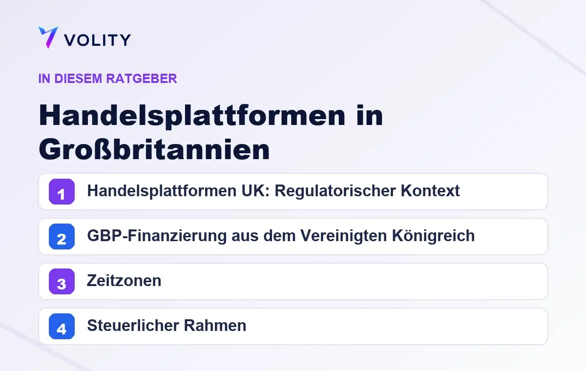Wichtige Abschnitte in diesem Volity-Ratgeber zu Handelsplattformen in Großbritannien