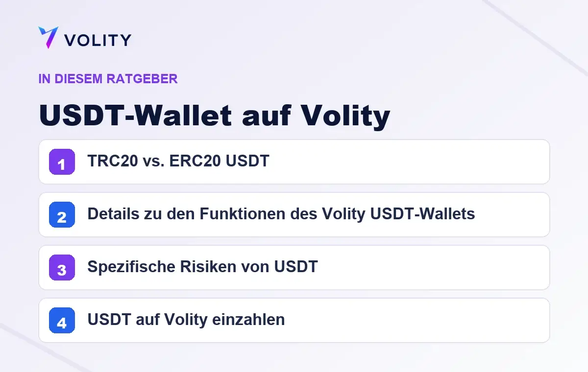 Wichtige Abschnitte in diesem Volity-Ratgeber zu USDT-Wallet auf Volity