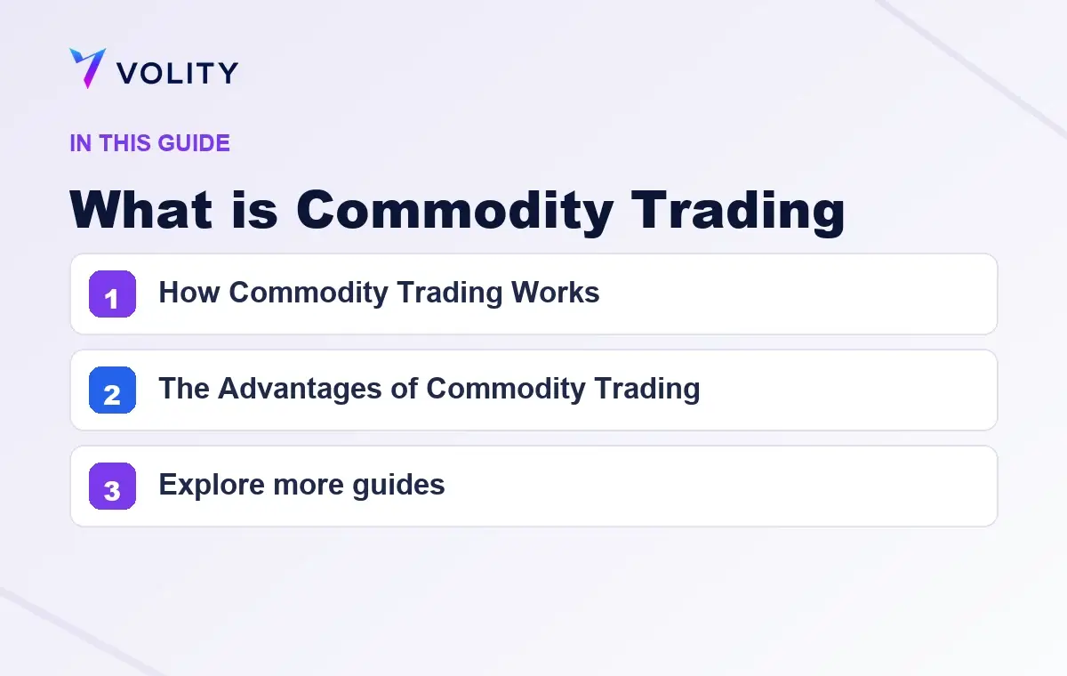Key sections covered in this Volity guide to What is Commodity Trading
