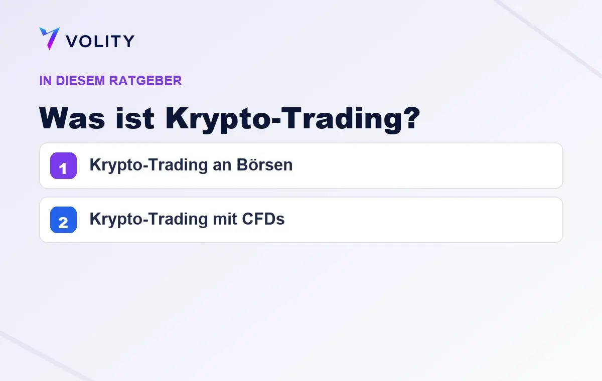 Wichtige Abschnitte in diesem Volity-Ratgeber zu Was ist Krypto-Trading?