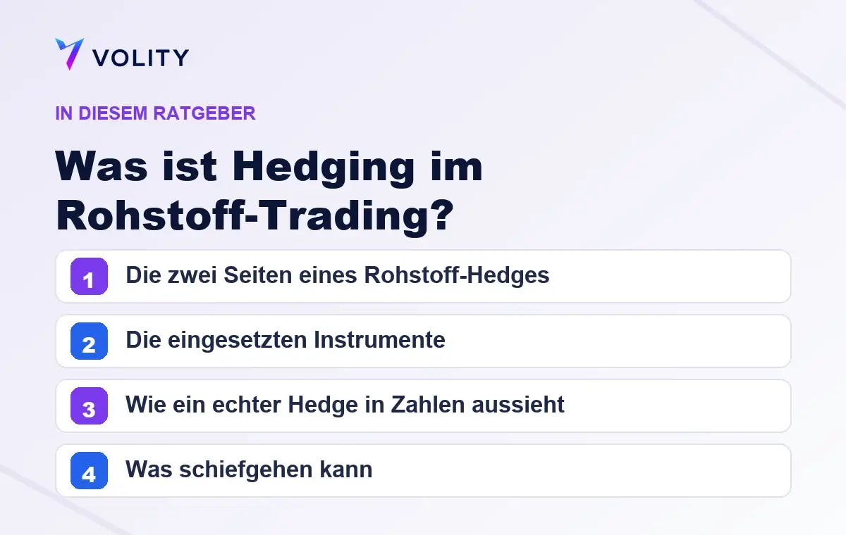 Wichtige Abschnitte in diesem Volity-Ratgeber zu Was ist Hedging im Rohstoff-Trading?