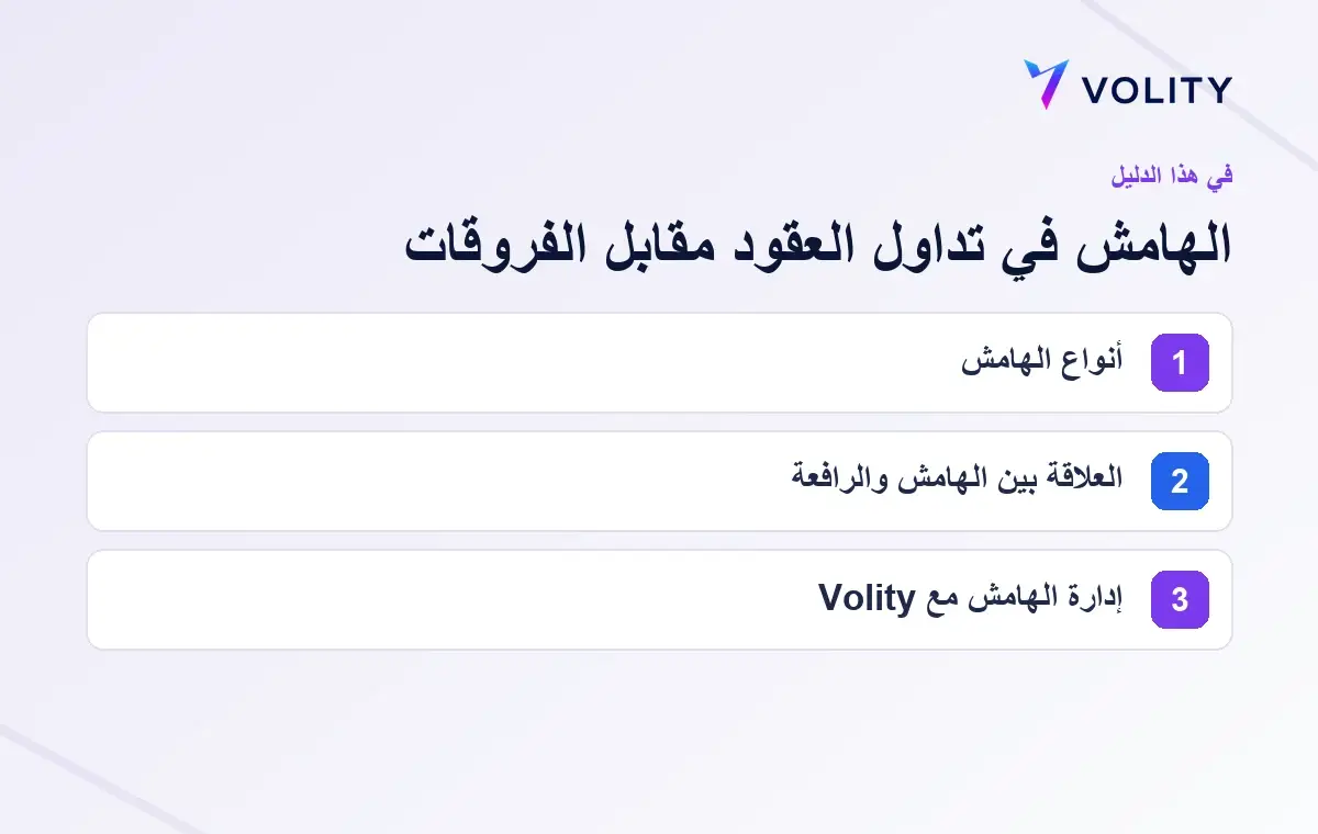 الأقسام الرئيسية في دليل Volity حول الهامش في تداول العقود مقابل الفروقات