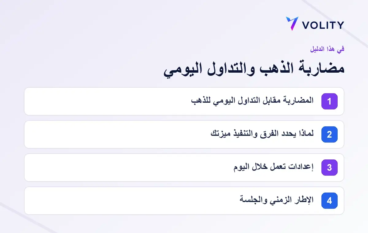 الأقسام الرئيسية في دليل Volity حول مضاربة الذهب والتداول اليومي