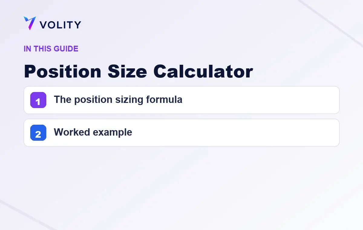Key sections covered in this Volity guide to Position Size Calculator