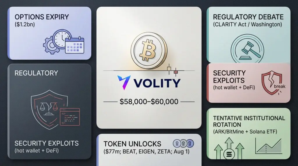 Bitcoin price watch: $58k-$60k as hacks, CLARITY bite