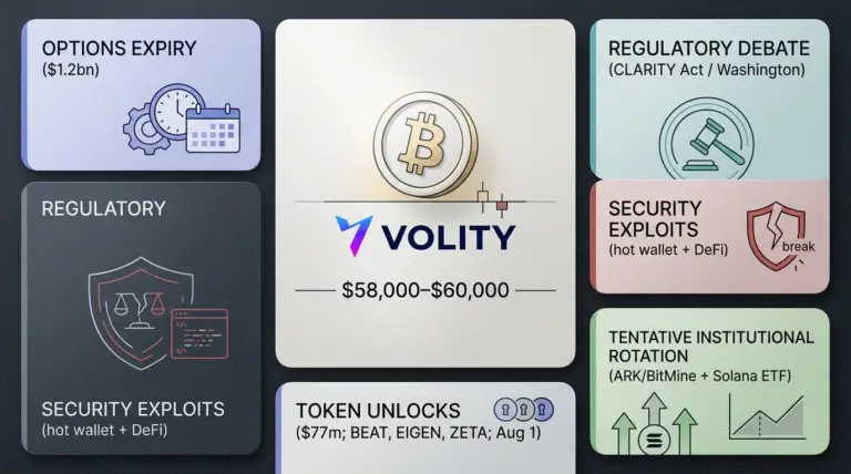 Bitcoin price watch: $58k-$60k as hacks, CLARITY bite