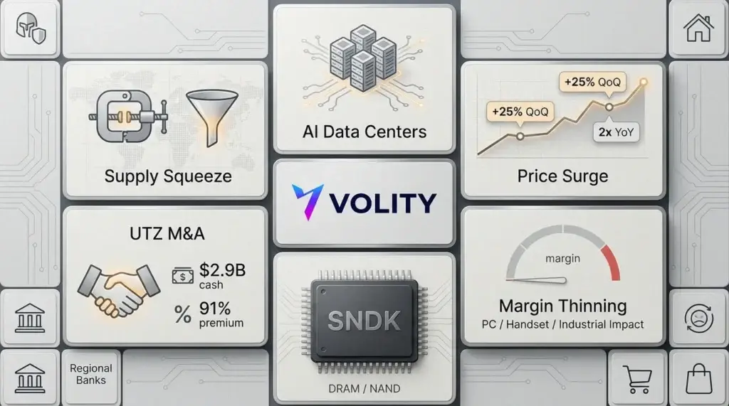SNDK leads AI memory squeeze as UTZ deal tops watchlist