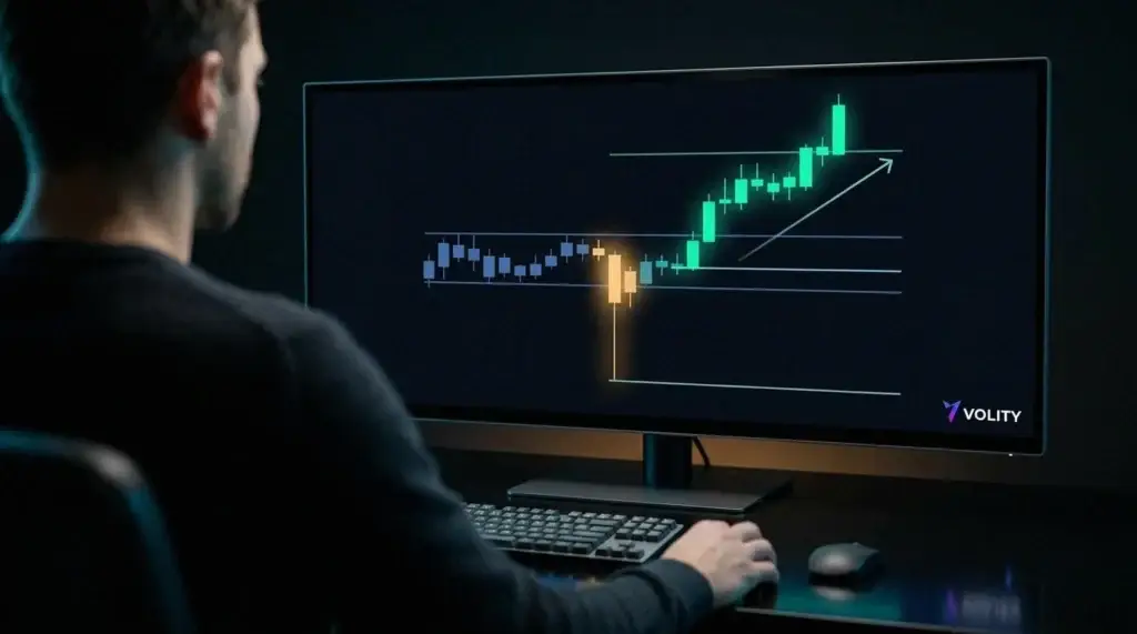 Graphique montrant un trade AMD avec l'entrée, un stop au-delà de la mèche de manipulation et un objectif sur la liquidité lointaine.