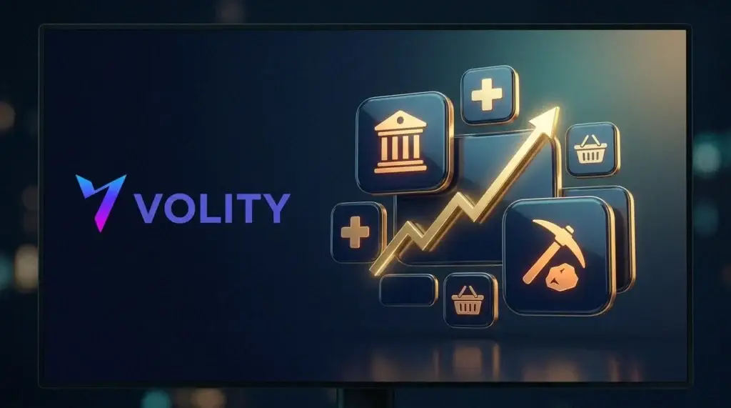 Tuiles sectorielles brillantes menées par une icône de colonne bancaire et une pioche minière autour d'un graphique d'indice doré ascendant, montrant les banques et les sociétés minières qui dominent la composition du AUS200.