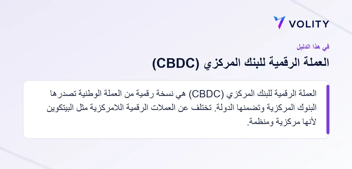 الأقسام الرئيسية في دليل Volity حول العملة الرقمية للبنك المركزي (CBDC)