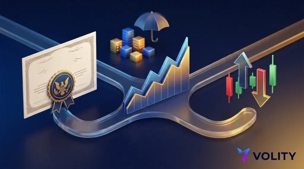 Diagramm zweier Wege ausgehend von einem Berkshire-Chart: ein Aktienzertifikat für den Besitz von BRK.B-Aktien und Long-Short-Pfeile für das Handeln eines Berkshire-CFD.