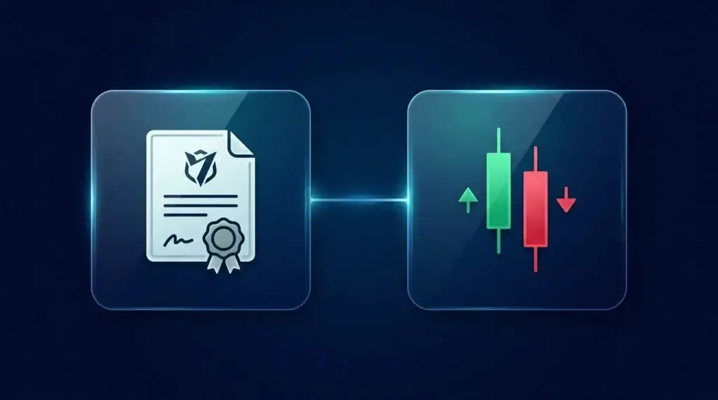 Dos paneles: un certificado de acciones para poseer acciones reales de Intel, junto a una vela verde y roja para operar el precio con un CFD.