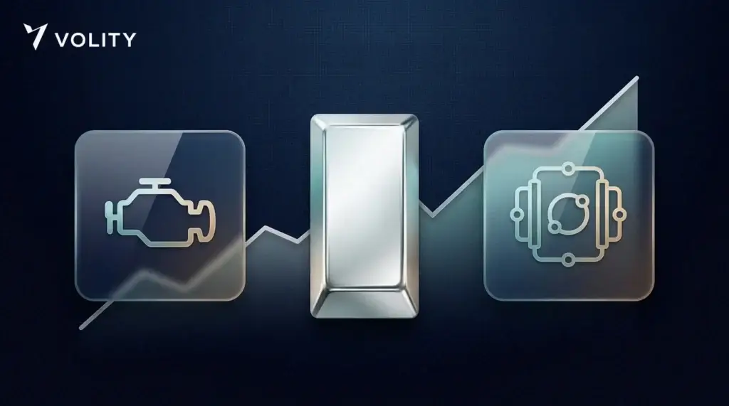Platinum bar beside icons for a car catalytic converter and a hydrogen fuel cell, showing platinum's main industrial demand.