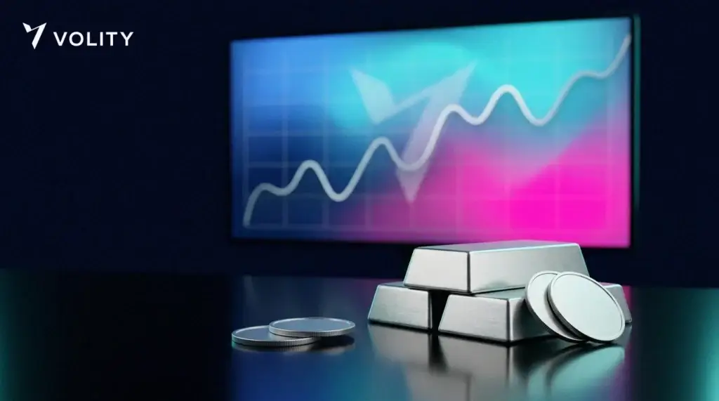 Physical platinum bars and coins beside a screen with a platinum price chart, showing ways to get exposure to platinum.