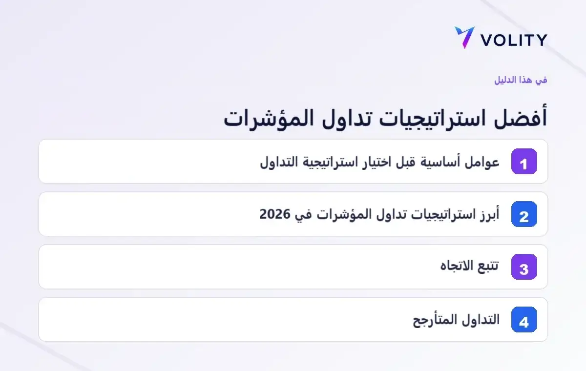 أبرز المحاور التي يغطيها دليل Volity حول أفضل استراتيجيات تداول المؤشرات