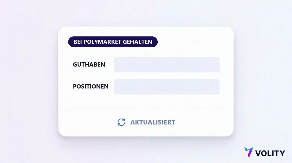 Dashboard-Karte mit der Kennzeichnung bei Polymarket gehalten und Zeilen für Guthaben und Positionen