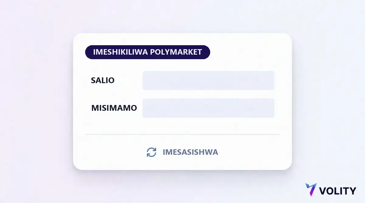 Kadi ya dashibodi yenye lebo imeshikiliwa Polymarket ikionyesha safu za salio na misimamo pamoja na alama ya kusasisha