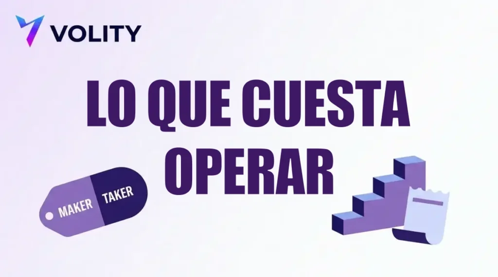 Portada: LO QUE CUESTA OPERAR, con una etiqueta maker/taker, una escalera de tramos y un recibo