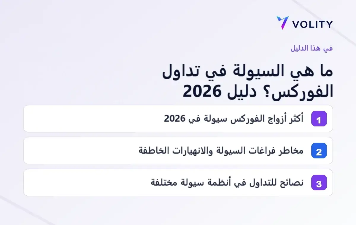الأقسام الرئيسية في دليل Volity حول السيولة في تداول الفوركس