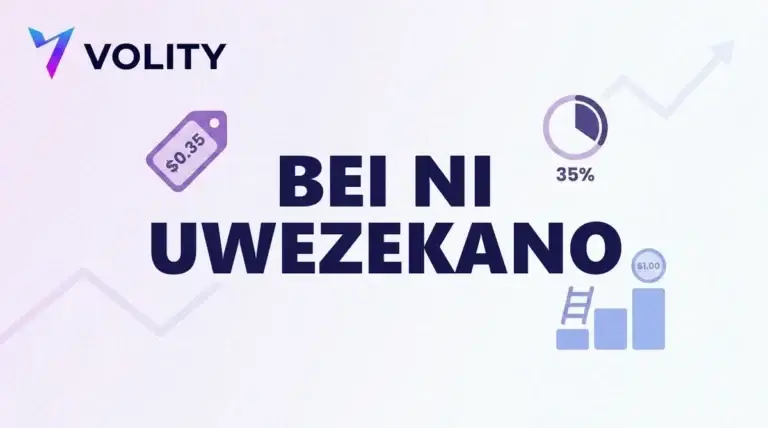 Kadi ya kichwa yenye maneno bei ni uwezekano, lebo ya bei ya dola 0.35, pete ya asilimia 35 na ngazi ya malipo hadi dola 1.00