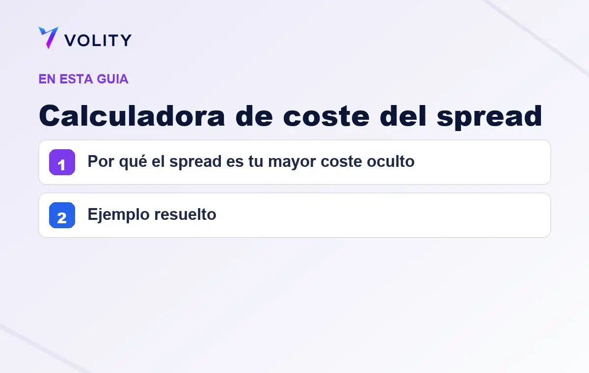 Secciones clave de esta guía de Volity sobre Calculadora de coste del spread