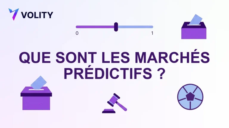 Carte titre Volity avec urnes de vote, marteau de juge, curseur de 0 a 1 et ballon de football pour les marches predictifs