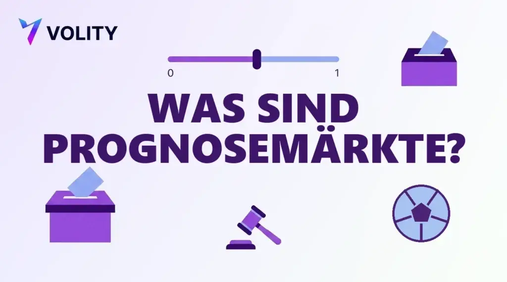 Titelkarte mit Wahlurnen, Richterhammer, Fussball und einem Schieberegler von 0 bis 1 zum Thema Prognosemaerkte